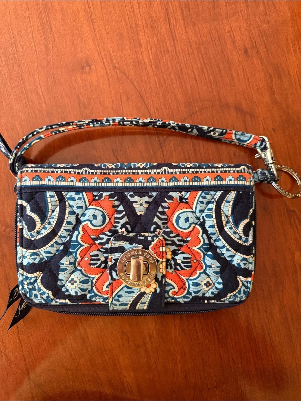 Vera Bradley Navy, Blue & Coral Quilted Wristlet